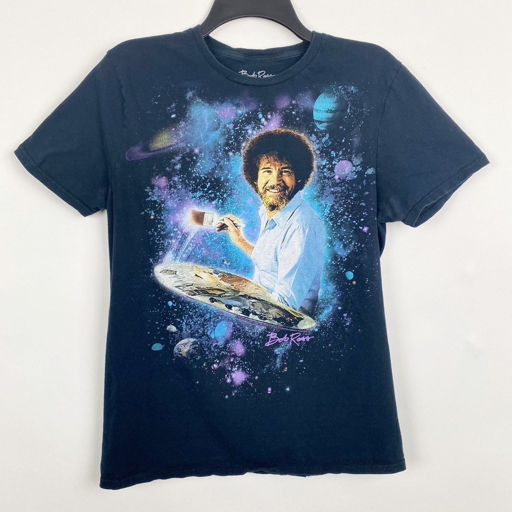 Bob Ross Galaxy‎ Space Graphic Art T-Shirt Womens Medium Black